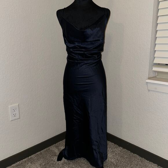 Princess Polly Navy Blue Dress Cowl Neck Women's Size US 12 Long Slit on Back - Picture 3 of 7